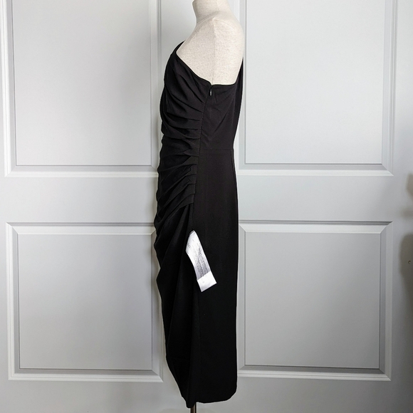 Dress The Population Martine LBD One Shoulder Stretch Knee Length Black L NWT - Picture 9 of 14